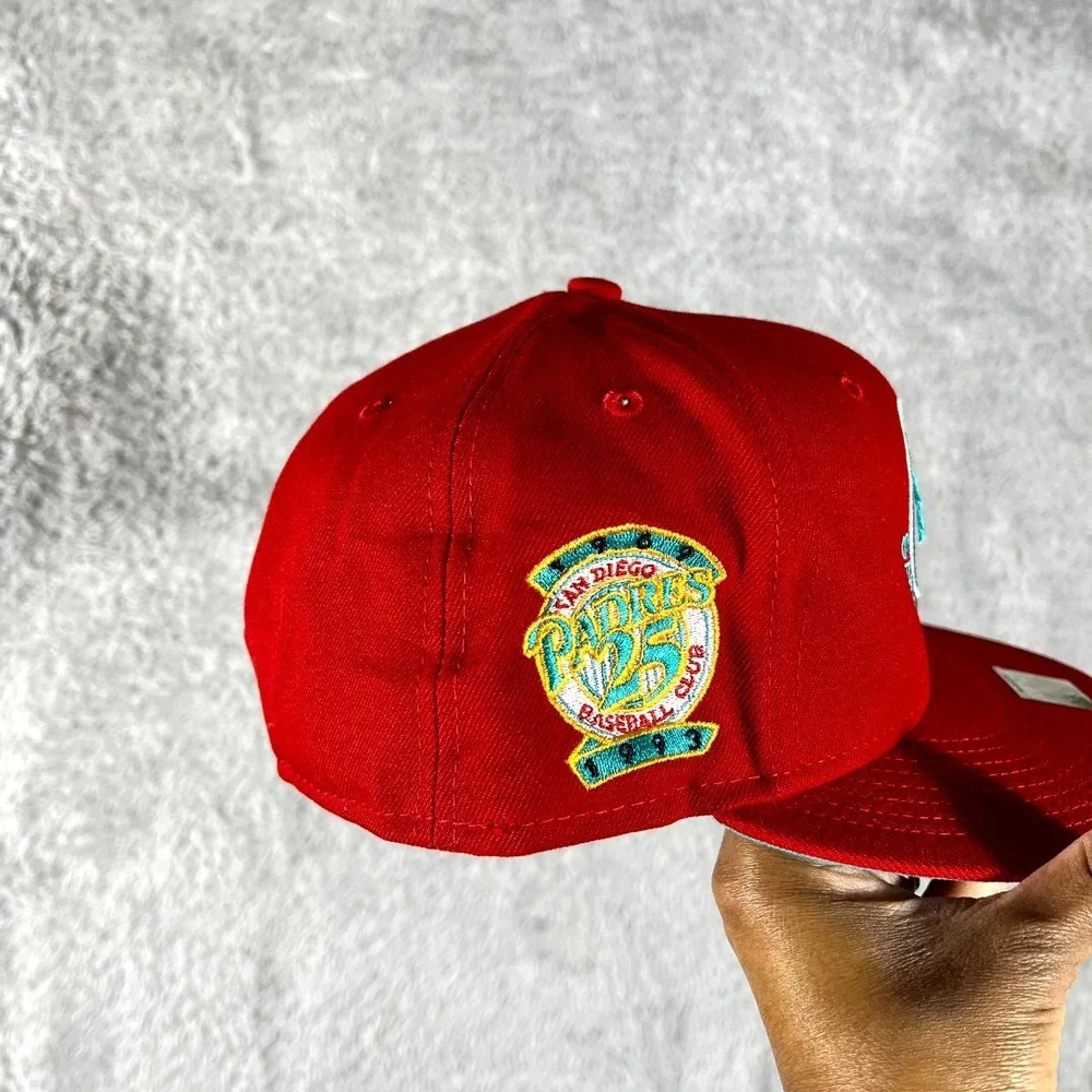 San Diego Padres 25th Anniversary Cap Mens 7.5 Red New Era 59Fifty Baseball MLB